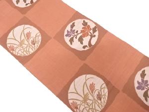 市松に芒・枝花模様織り出し　袋帯